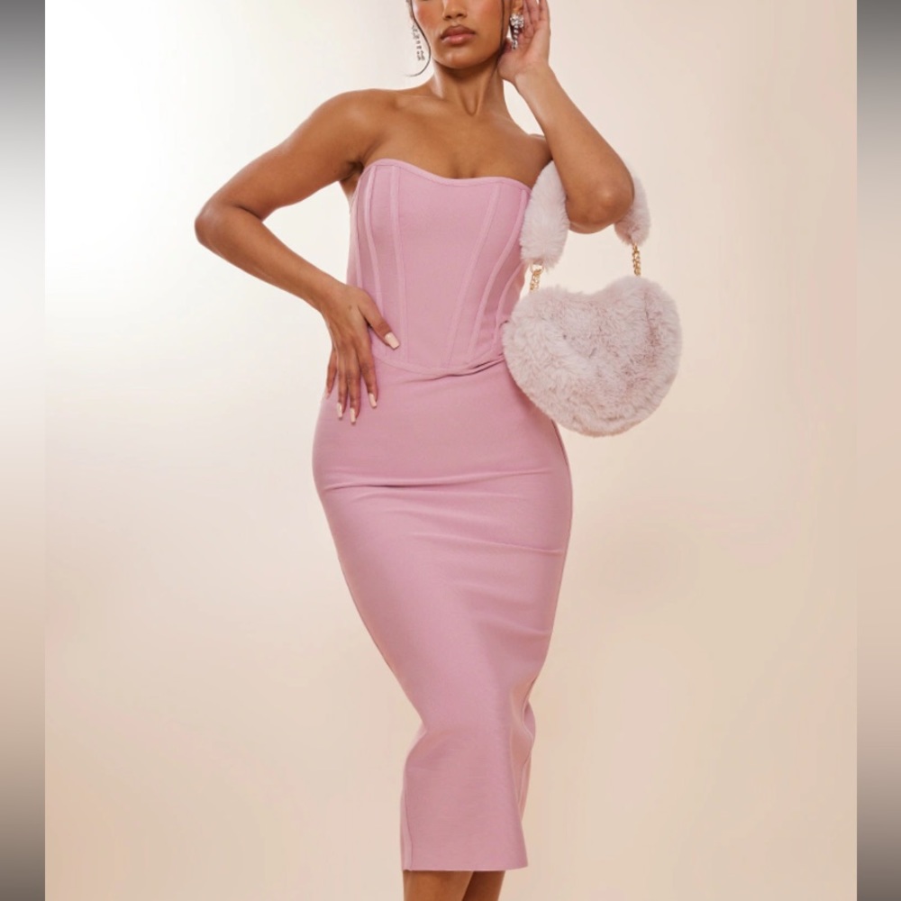 PrettyLittleThing Strapless Pink Midi Bodycon Dress